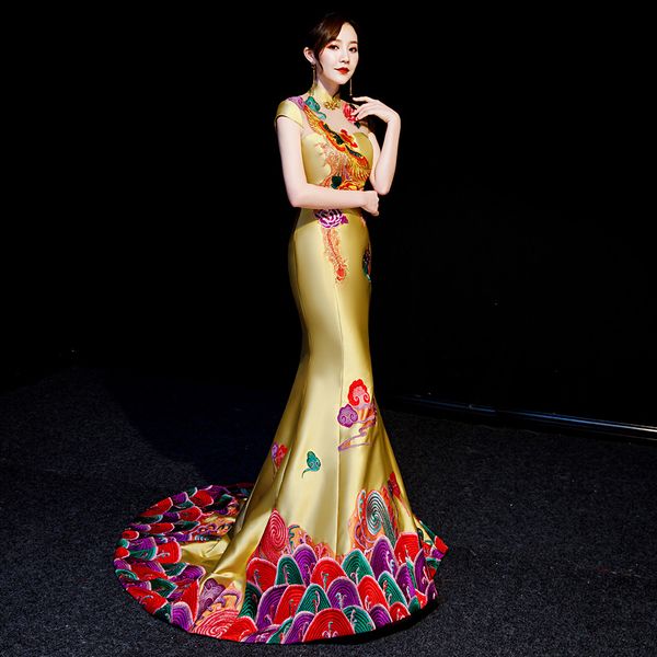 fishtail luxury cheongsam embroidery vintage pattern gown traditional chinese woman ethnic qipao clothing oriental evening dress robe, Red
fishtail luxury cheongsam embroidery vintage pattern gown traditional chinese woman ethnic qipao clothing oriental evening dress robe, Red