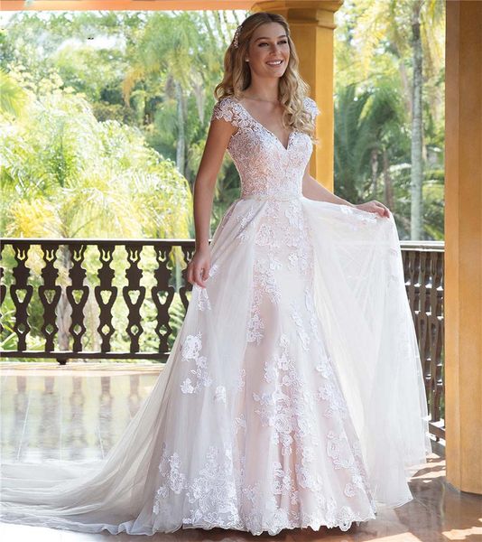 elegant mermaid lace backless wedding dresses with detachable train v neck appliqued bridal gowns trumpet plus size robe de mariée, White
elegant mermaid lace backless wedding dresses with detachable train v neck appliqued bridal gowns trumpet plus size robe de mariée, White