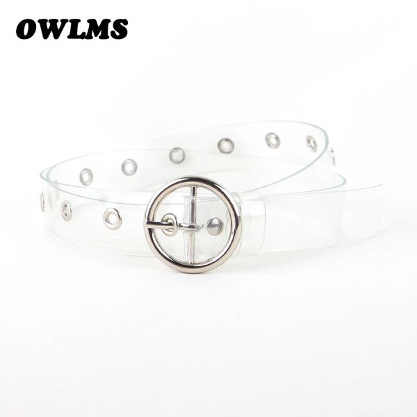 women's belts fashion design gold metal round buckle belt clear plastic pvc strap transparent plastic waist belt for women jeans, Black;brown 
women's belts fashion design gold metal round buckle belt clear plastic pvc strap transparent plastic waist belt for women jeans, Black;brown