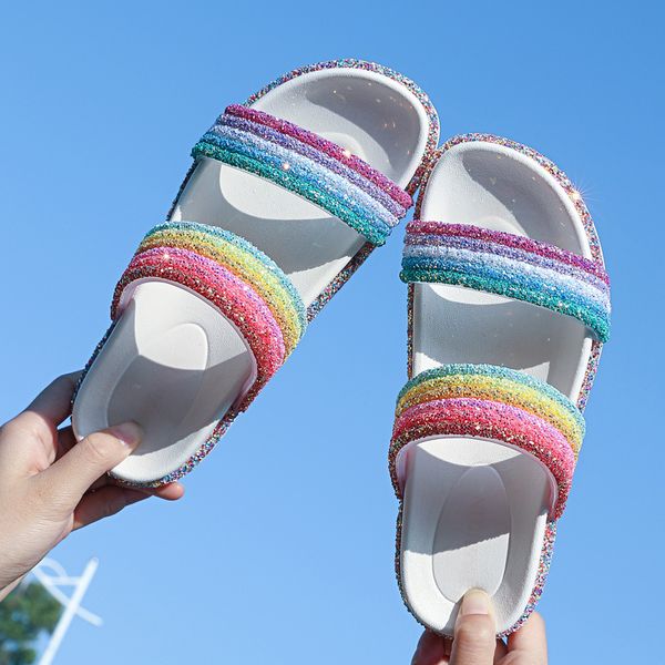 womens open toe rainbow slides wear-resistant non-slip soles fashion sandals glitter slip on cute beach flats slippers, Black
womens open toe rainbow slides wear-resistant non-slip soles fashion sandals glitter slip on cute beach flats slippers, Black