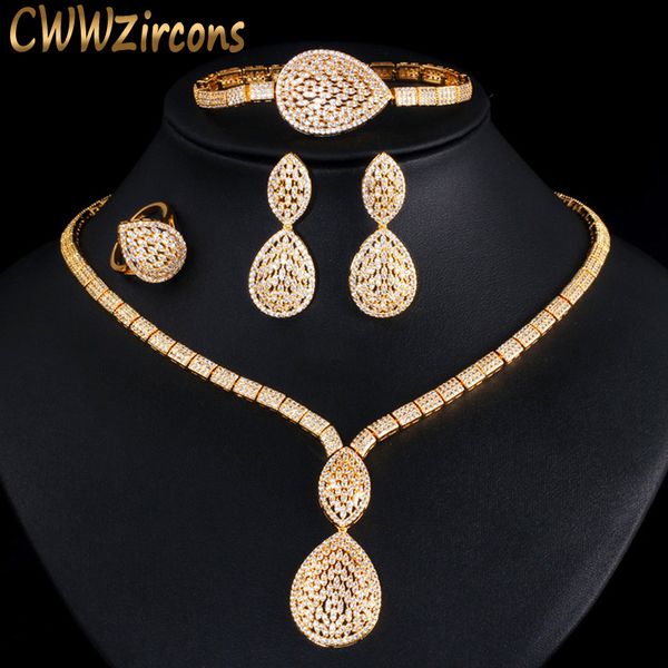 cwwzircons big water drop women party earring bracelet ring necklace 4pcs sets african gold wedding costume jewelry t424, Silver
cwwzircons big water drop women party earring bracelet ring necklace 4pcs sets african gold wedding costume jewelry t424, Silver