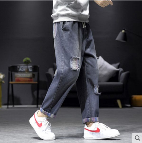 black hole in nine points is loose jeans men japanese object wide leg straight blow feeling rotten trend joker, Blue
black hole in nine points is loose jeans men japanese object wide leg straight blow feeling rotten trend joker, Blue