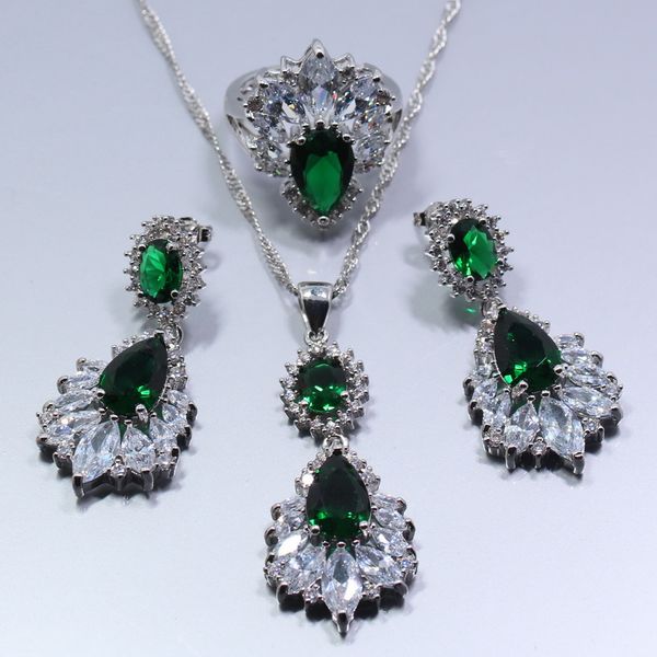 elegant women green zircon white crystal 925 sterling silver jewelry set earrings ring necklace pendant tz269, Slivery;golden
elegant women green zircon white crystal 925 sterling silver jewelry set earrings ring necklace pendant tz269, Slivery;golden