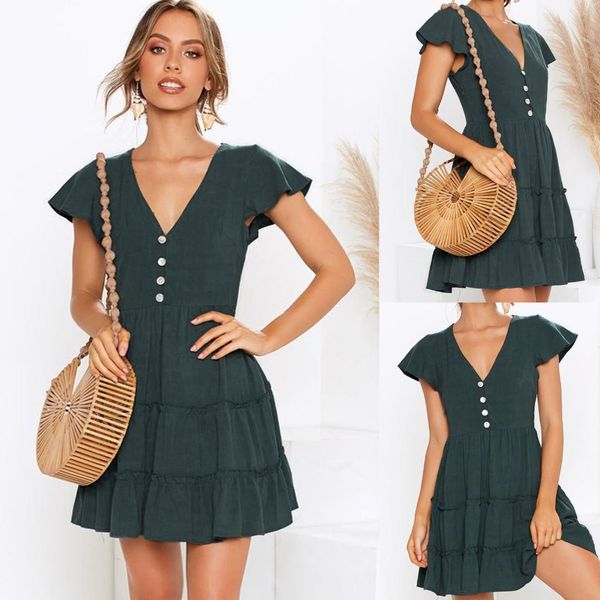 fashion women boho v-neck solid evening party beach short mini dress sundress summer short sleeve holiday dress, Black;gray
fashion women boho v-neck solid evening party beach short mini dress sundress summer short sleeve holiday dress, Black;gray