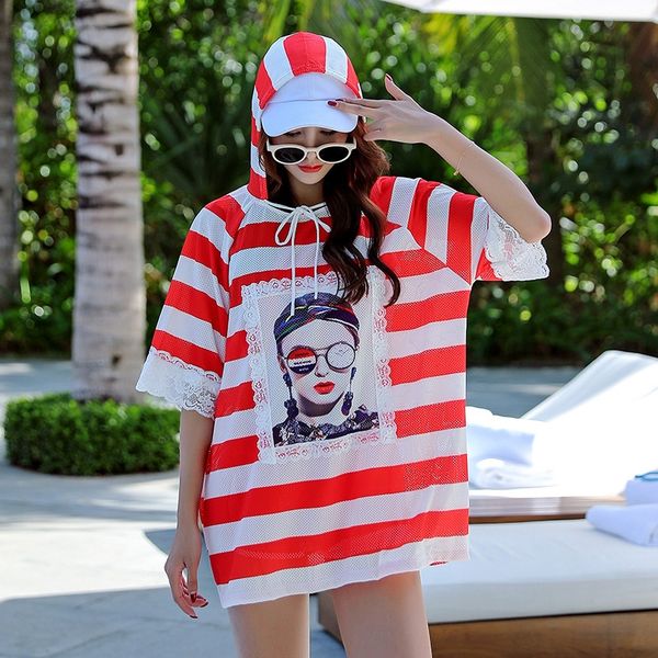conservative spring striped holiday beach split hooded sports women's swim swimsuit three-piece suit, White;black
conservative spring striped holiday beach split hooded sports women's swim swimsuit three-piece suit, White;black