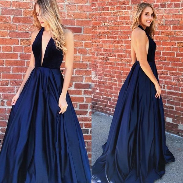halter backless sweep train prom dresses vestidos de fiesta 2019 satin deep v neck special occasion dresses, Black
halter backless sweep train prom dresses vestidos de fiesta 2019 satin deep v neck special occasion dresses, Black