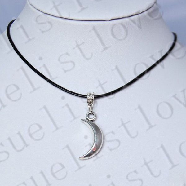 moon crescent charm pendant choker necklace with black genuine leather cord bijouterie trinket charms jewelry, Silver
moon crescent charm pendant choker necklace with black genuine leather cord bijouterie trinket charms jewelry, Silver