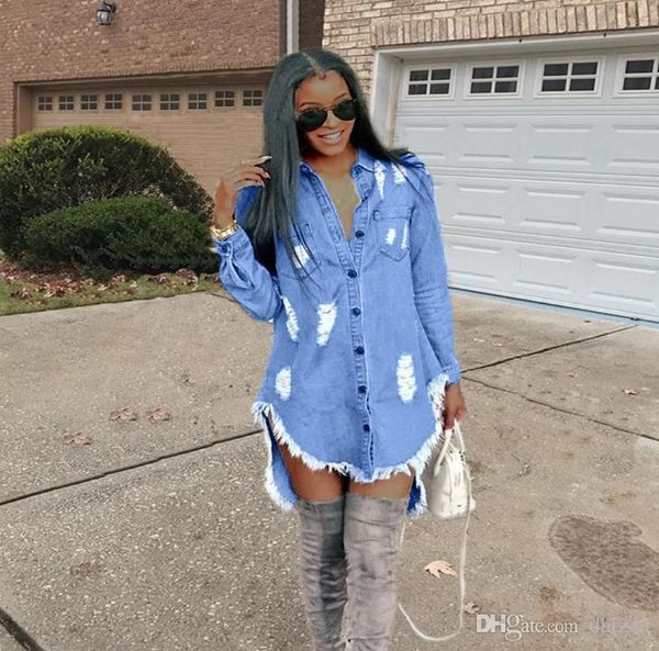 long sleeve turn down collar women hiphop denim blue jean shirt dress spring autumn ripped jeans tassel irregular dresses, Black;gray
long sleeve turn down collar women hiphop denim blue jean shirt dress spring autumn ripped jeans tassel irregular dresses, Black;gray