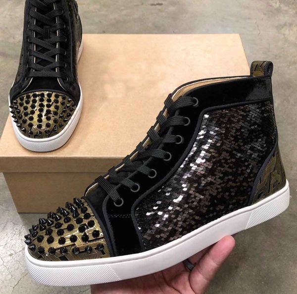 luxury designer red bottom high sneakers spikes orlato flat with calfskin,sequins men women party lovers sneakers big sale, Black
luxury designer red bottom high sneakers spikes orlato flat with calfskin,sequins men women party lovers sneakers big sale, Black