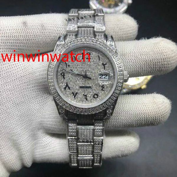 new men diamond watch automatic full iced out watch diamonds bezel arabian dial men size 38mm sliver full diamonds wristwatch, Slivery;brown
new men diamond watch automatic full iced out watch diamonds bezel arabian dial men size 38mm sliver full diamonds wristwatch, Slivery;brown