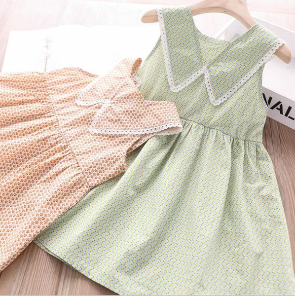 children's dress 2020 summer new girls floral print sleeveless cotton princess dresses kids clothing wholesale, Red;yellow