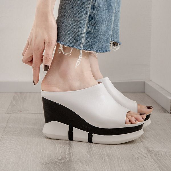 ymechic summer 2020 peep toe platform slides white black daily genuine leather high heel women's shoes wedges slippers 35-39
ymechic summer 2020 peep toe platform slides white black daily genuine leather high heel women's shoes wedges slippers 35-39