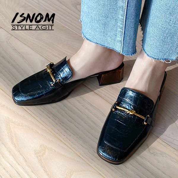 isnom genuine leather women's slippers square toe ladies mules shoes woman summer slides chunky heels slippers for women, Black
isnom genuine leather women's slippers square toe ladies mules shoes woman summer slides chunky heels slippers for women, Black