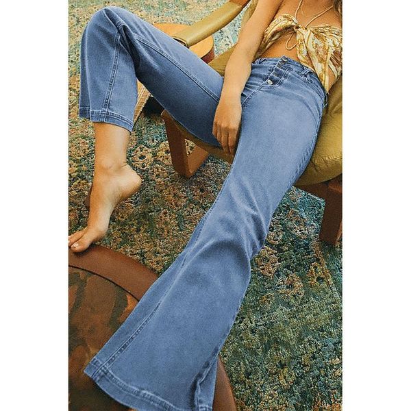 fashion slim flare pants high waisted wide leg jean pants slim women pockets button jeans pure color denim, Blue
fashion slim flare pants high waisted wide leg jean pants slim women pockets button jeans pure color denim, Blue