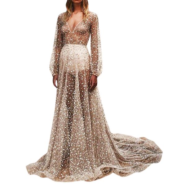 Womens Summer Fashion Sexy dresses elegant Casual V Neck Sequin Lace Soild Mesh Serspective Long Dress
Womens Summer Fashion Sexy dresses elegant Casual V Neck Sequin Lace Soild Mesh Serspective Long Dress