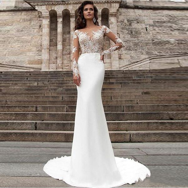 vintage 2019 summer sheer bateau neck long sleeve mermaid wedding dresses appliques lace see through buttons back bridal dress, White
vintage 2019 summer sheer bateau neck long sleeve mermaid wedding dresses appliques lace see through buttons back bridal dress, White
