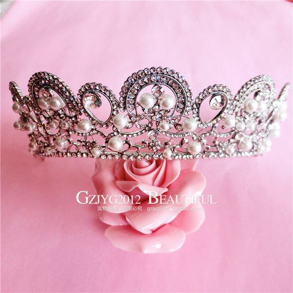 korean alloy rhinestone simulated pearl tiara wedding hair accessories bridal hair jewelry, White;golden