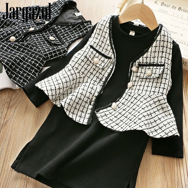 2019 new fashion kids girl clothes set plaid waistcoat and long sleeve dress 2 pcs clothing sets children sets high fashion set, White
2019 new fashion kids girl clothes set plaid waistcoat and long sleeve dress 2 pcs clothing sets children sets high fashion set, White