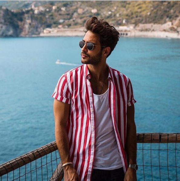 men's casual shirts striped shirt loose european and american short-sleeved, White;black
men's casual shirts striped shirt loose european and american short-sleeved, White;black