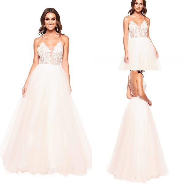 simple a line rita vinieris bohemian dresses halter sleeveless tulle lace applique backless wedding gowns floor length robe de mariée, White
simple a line rita vinieris bohemian dresses halter sleeveless tulle lace applique backless wedding gowns floor length robe de mariée, White