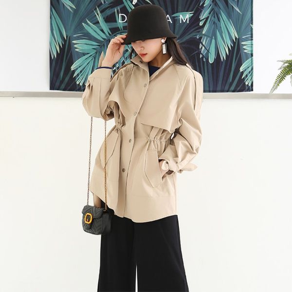 2019 spring fashion women trenches outerwears stand collar solid loose casual coats femme high street drawstring trench, White
2019 spring fashion women trenches outerwears stand collar solid loose casual coats femme high street drawstring trench, White