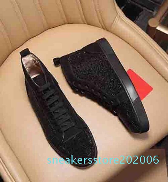 with box,dust bag) red bottom sneakers rhinestone strass high sneakers red sole women men flats fashion casual shoe disc s6, Black
with box,dust bag) red bottom sneakers rhinestone strass high sneakers red sole women men flats fashion casual shoe disc s6, Black