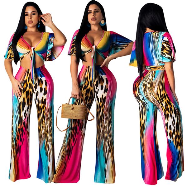 women two piece pants summer clothes leopard grain print deep v-neck short sleeve contrast color bodycon pants plus size s-2xl291, White
women two piece pants summer clothes leopard grain print deep v-neck short sleeve contrast color bodycon pants plus size s-2xl291, White
