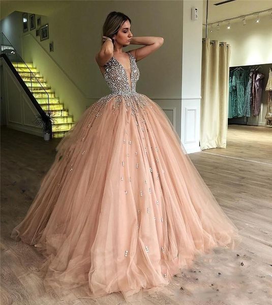 new bling a line puffy prom dresses v neck lace appliques beaded crystal backless tulle sweep train plus size party evening gowns, Black
new bling a line puffy prom dresses v neck lace appliques beaded crystal backless tulle sweep train plus size party evening gowns, Black