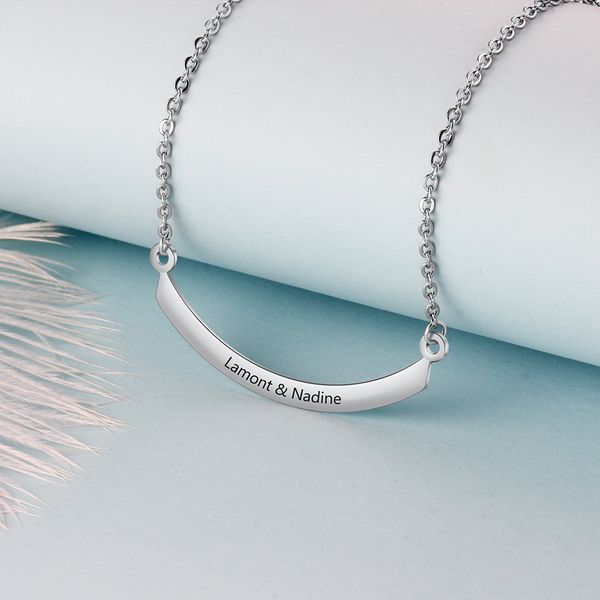 engraved curved bar necklace custom made any names pendant necklace with stainless steel chain womens jewellery, Silver
engraved curved bar necklace custom made any names pendant necklace with stainless steel chain womens jewellery, Silver