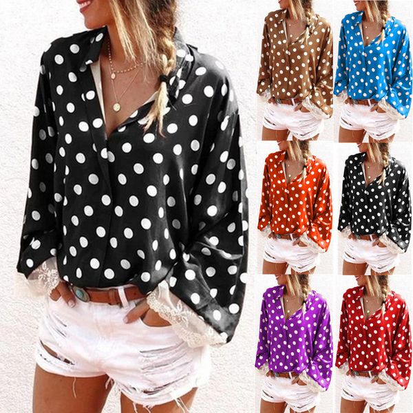 women designer tshirts blouse flared long sleeve polka dot print t-shirts v neck womens pullover shirt woman shirts 6 colors s-5xl, White
women designer tshirts blouse flared long sleeve polka dot print t-shirts v neck womens pullover shirt woman shirts 6 colors s-5xl, White