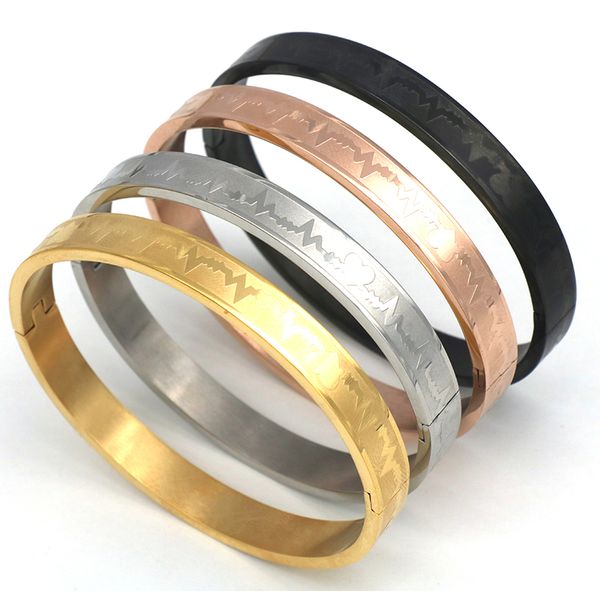 men and women stainless steel rose gold color couples bracelets carving heartbeat lover bangle wedding jewelry, Black
men and women stainless steel rose gold color couples bracelets carving heartbeat lover bangle wedding jewelry, Black