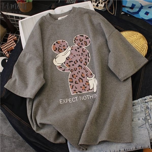 new cartoon t shirt women kpop v neck cotton leopard print korean loose oversized tshirt korean cute tee clothes harajuku kawaii, White 
new cartoon t shirt women kpop v neck cotton leopard print korean loose oversized tshirt korean cute tee clothes harajuku kawaii, White