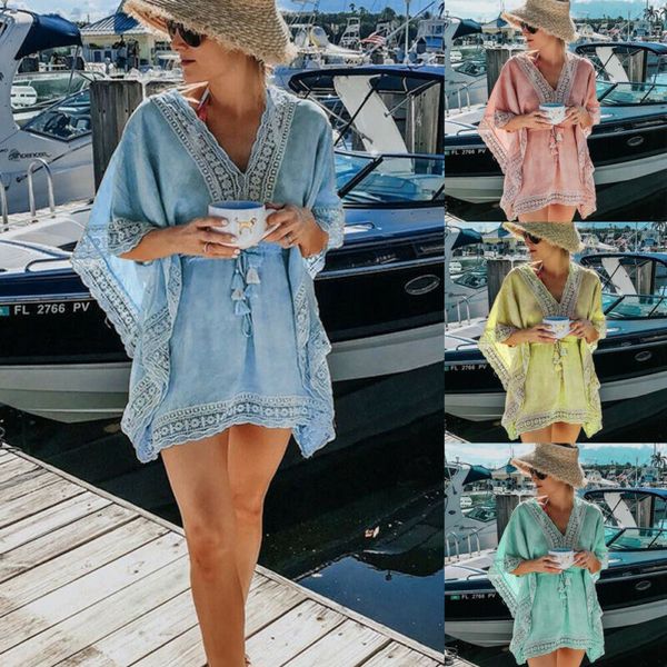 women' beachwear swimwear bikini beach wear cover up kaftan ladies summer dress, Blue;gray
women' beachwear swimwear bikini beach wear cover up kaftan ladies summer dress, Blue;gray