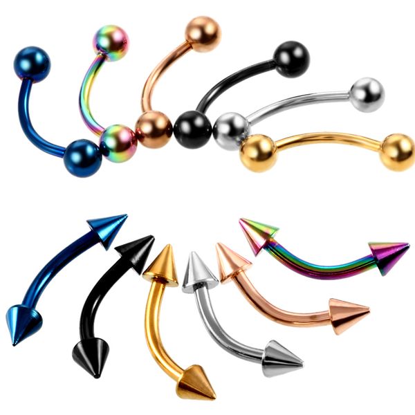 10pcslot stainless steel colorful curved barbell double spikeball end eyebrow piercing rings banana barbell piercing jewelry pet supplies, Slivery;golden 
10pcslot stainless steel colorful curved barbell double spikeball end eyebrow piercing rings banana barbell piercing jewelry pet supplies, Slivery;golden