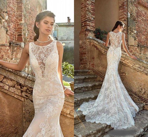 2020 bohemia mermaid lace wedding dresses sheer neck bridal gown appliques beach vestido de novia, White
2020 bohemia mermaid lace wedding dresses sheer neck bridal gown appliques beach vestido de novia, White
