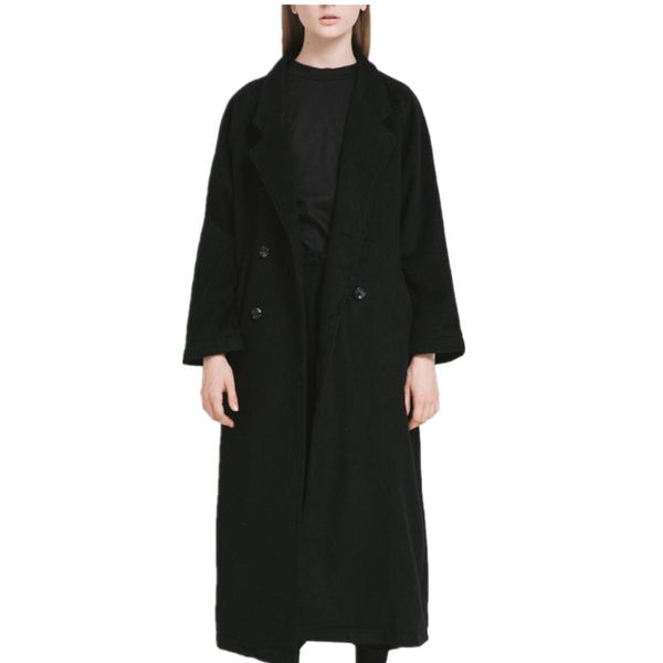 winter women simple oversized double breasted wool long coat turn down collar loose cashmere coat, Black
winter women simple oversized double breasted wool long coat turn down collar loose cashmere coat, Black