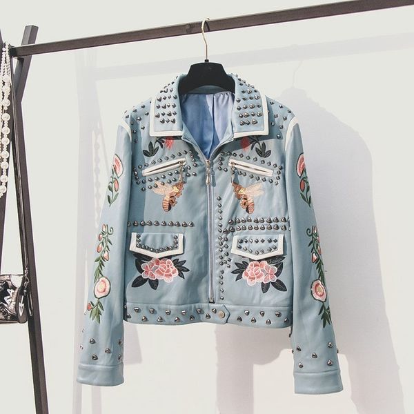 2020 new flower embroidery rivet motorcycle biker womens faux leather jackets autumn long sleeve female slim fit outerwear coats, Black
2020 new flower embroidery rivet motorcycle biker womens faux leather jackets autumn long sleeve female slim fit outerwear coats, Black