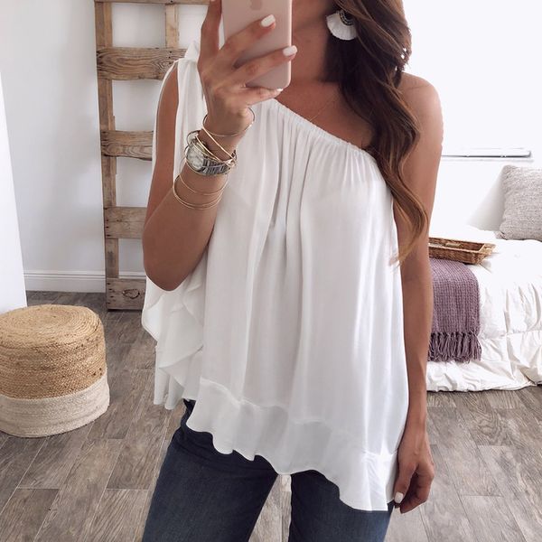 women's blouses & shirts white shirt women one shoulder slash neck loose casual spaghetti strap chiffon blouse ws8083v
women's blouses & shirts white shirt women one shoulder slash neck loose casual spaghetti strap chiffon blouse ws8083v