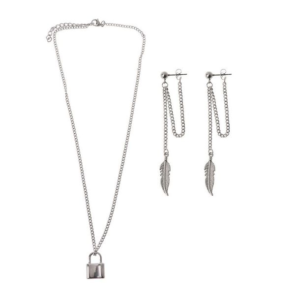 titanium steel threader earring lock bar chain drop earring necklace jewelry set, Silver
titanium steel threader earring lock bar chain drop earring necklace jewelry set, Silver