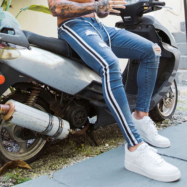 marchwind brand trendy men skinny jeans biker destroyed frayed fit denim ripped denim pants side stripe pencil pants hip hop streetwear, Blue
marchwind brand trendy men skinny jeans biker destroyed frayed fit denim ripped denim pants side stripe pencil pants hip hop streetwear, Blue