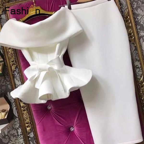 new women short sleeve ruffle hem shirts bow 2 piece set solid lace up off shoulder and bodycon skirt club party suits, White
new women short sleeve ruffle hem shirts bow 2 piece set solid lace up off shoulder and bodycon skirt club party suits, White