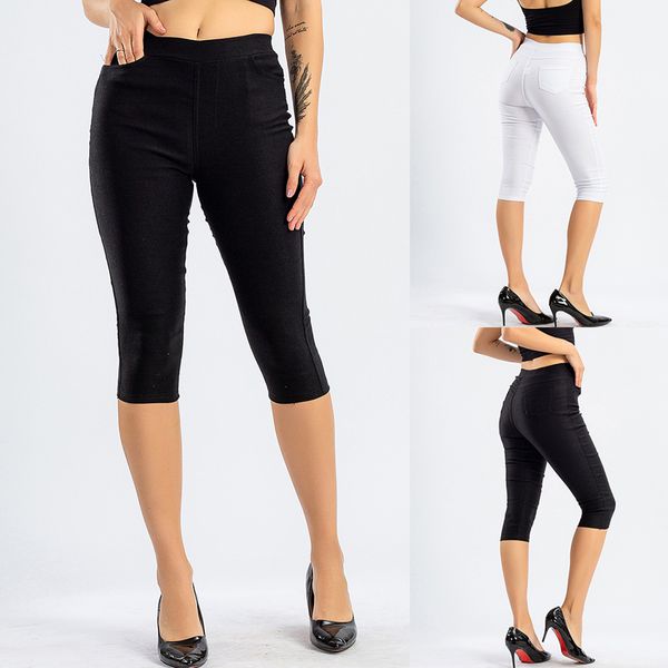 women solid color leggings bulifting fashion slim trousers cropped pants with pockets, Black
women solid color leggings bulifting fashion slim trousers cropped pants with pockets, Black