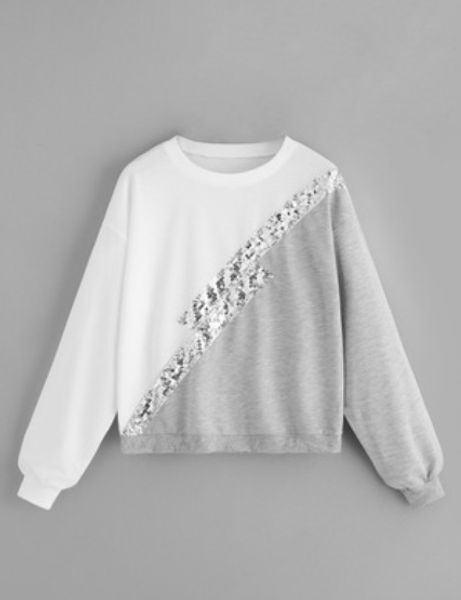 european and american new style sequin color contrast loose sweater, Black
european and american new style sequin color contrast loose sweater, Black