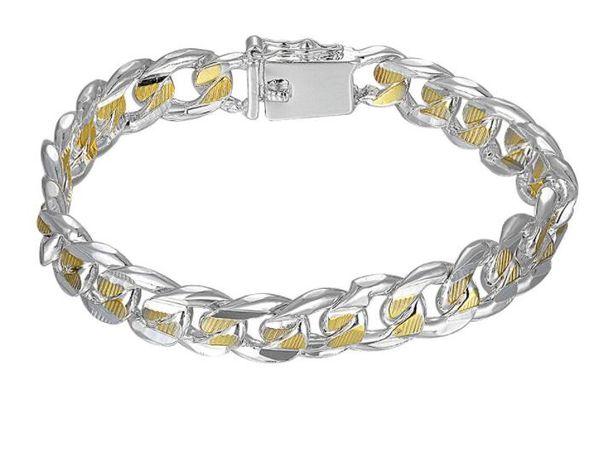 925 silver bracelets for men stamped 925 and golden link chains square clasp women bracelet bangle jewelry bouddhiste gb647, Black
925 silver bracelets for men stamped 925 and golden link chains square clasp women bracelet bangle jewelry bouddhiste gb647, Black