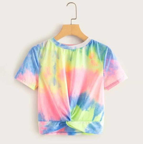 38# women tie-dye o-neck cut out crop summer short sleeve tie knot short t-shirt harajuku streetwear tees camisetas, White
38# women tie-dye o-neck cut out crop summer short sleeve tie knot short t-shirt harajuku streetwear tees camisetas, White