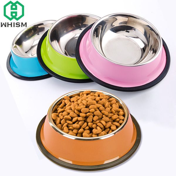 

whism stainless steel pet dog bowls single puppy cats eating feeder container drinking bowl anti-slip pet feeding watering dish