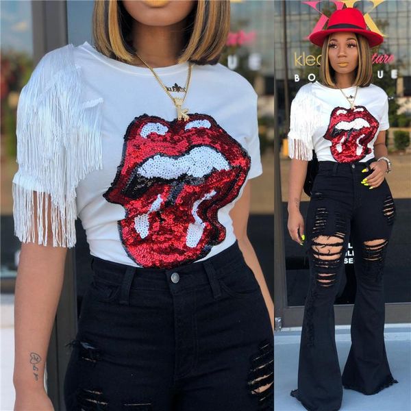 мультфильм женщин tshirts блестки кисточкой женщин топы mouth printed повседневный женской одежды, White
мультфильм женщин tshirts блестки кисточкой женщин топы mouth printed повседневный женской одежды, White