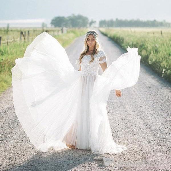 bohemian bride wedding dresses short sleeve lace soft tulle boho outdoor country wedding bridal gowns vestidos de noiva, White
bohemian bride wedding dresses short sleeve lace soft tulle boho outdoor country wedding bridal gowns vestidos de noiva, White