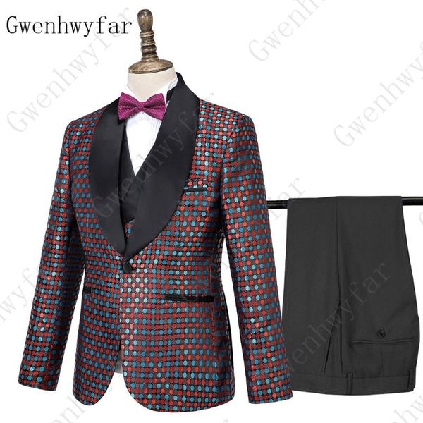 men suit with black shawl lapel 3 color dots tuxedos terno masculino men suit for wedding stage prom party costume homme 3 piece, White;black
men suit with black shawl lapel 3 color dots tuxedos terno masculino men suit for wedding stage prom party costume homme 3 piece, White;black