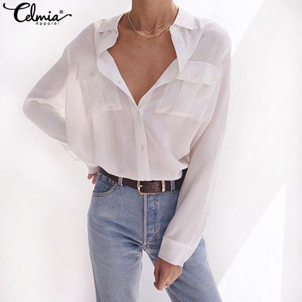 celmia casual women and blouses 2019 lapel long sleeve buttons ladies shirts work office blusas chemise femininas plus size, White
celmia casual women and blouses 2019 lapel long sleeve buttons ladies shirts work office blusas chemise femininas plus size, White